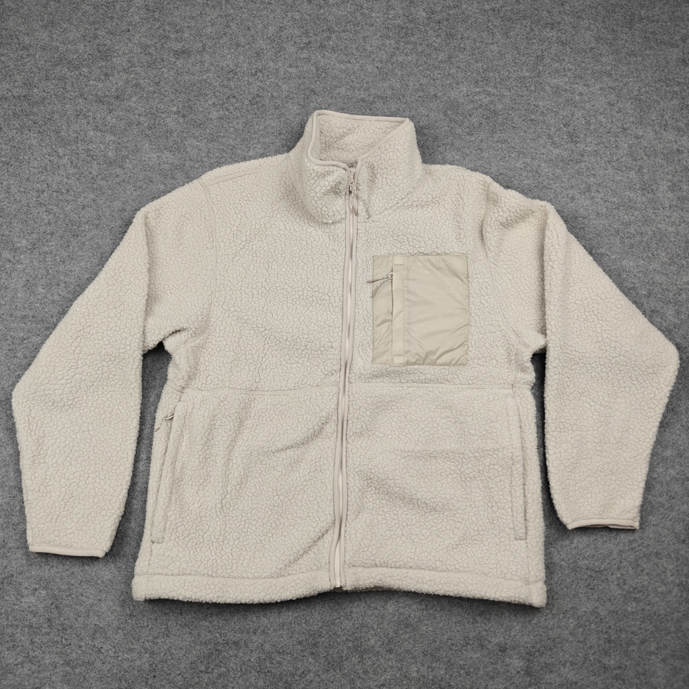 L.L.BEAN Jacket Womens Small White Fleece Full Zip Pockets Polyester Casual